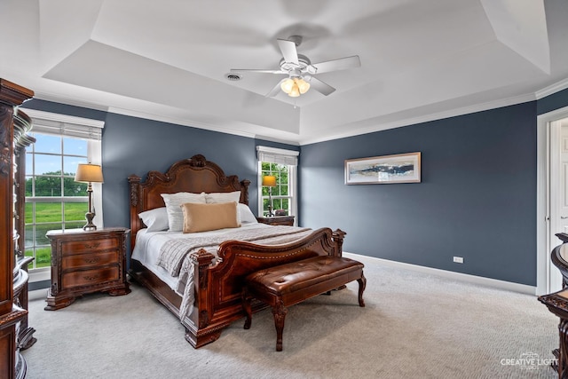 40W379 E Laura Ingalls Wilder Rd, Saint Charles, IL 60175 - bedroom with a tray ceiling, carpet flooring, ornamental molding, and a ceiling fan