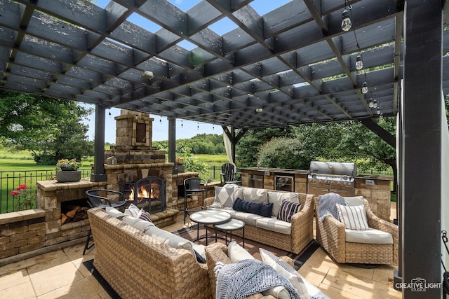 40W379 E Laura Ingalls Wilder Rd, Saint Charles, IL 60175 - view of patio / terrace featuring an outdoor living space with a fireplace, area for grilling, and a pergola
