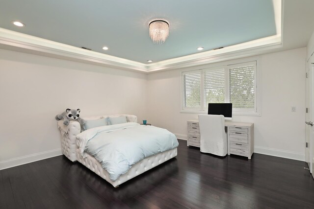 1630 Ridge Rd, Highland Park, IL 60035 - bedroom featuring a tray ceiling, dark wood-style flooring, and recessed lighting