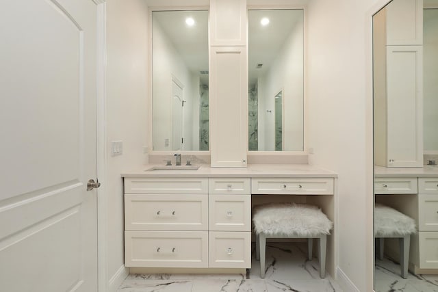 1630 Ridge Rd, Highland Park, IL 60035 - bathroom with marble finish flooring, recessed lighting, and vanity