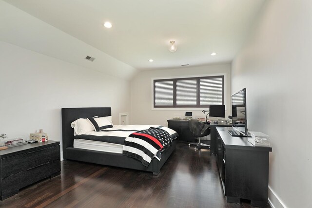 1630 Ridge Rd, Highland Park, IL 60035 - bedroom with dark wood finished floors, an office area, recessed lighting, and lofted ceiling