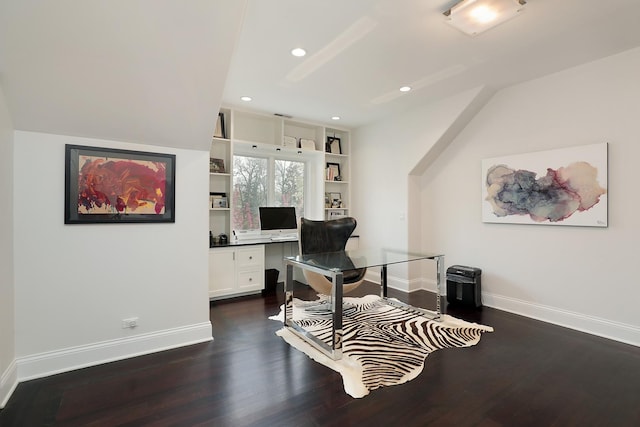 1630 Ridge Rd, Highland Park, IL 60035 - home office featuring dark wood-style floors, recessed lighting, and built in shelves