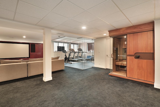 1630 Ridge Rd, Highland Park, IL 60035 - exercise room featuring dark colored carpet, recessed lighting, and a drop ceiling