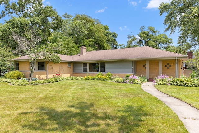 2839 School St, Flossmoor, IL 60422 - ranch-style home featuring brick siding, a chimney, and a front yard