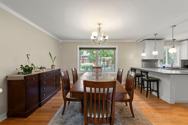 2839 School St, Flossmoor, IL 60422 - dining space with a chandelier, light wood-type flooring, and ornamental molding