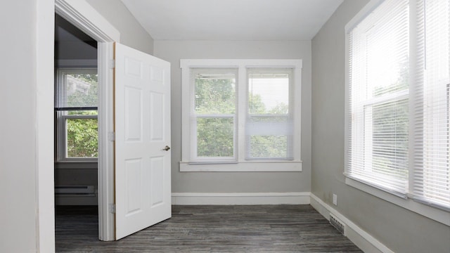 312 N Mclean St, Bloomington, IL 61701 - spare room featuring a baseboard radiator, healthy amount of natural light, and dark wood-type flooring