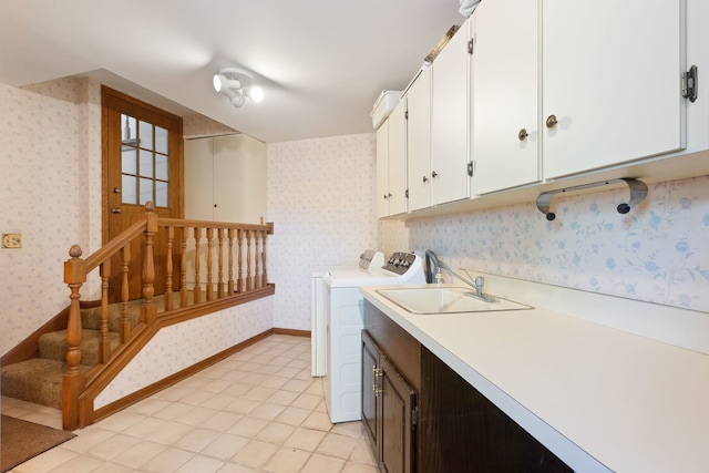 10 Shoreside Dr, South Barrington, IL 60010 - washroom featuring wallpapered walls, cabinet space, and washing machine and clothes dryer