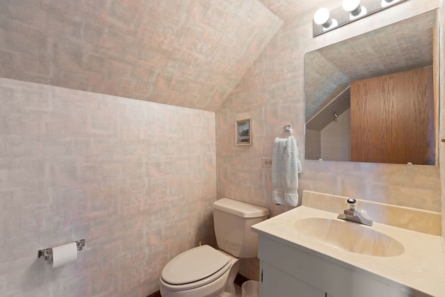 10 Shoreside Dr, South Barrington, IL 60010 - bathroom with vaulted ceiling, vanity, and tile walls