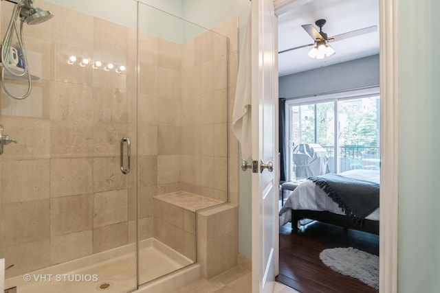 4933 N Winthrop Ave Unit 2S, Chicago, IL 60640 - ensuite bathroom with a stall shower and a ceiling fan