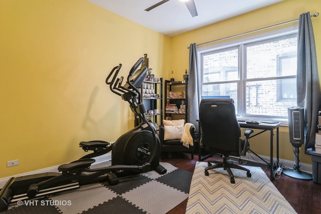4933 N Winthrop Ave Unit 2S, Chicago, IL 60640 - office area featuring dark wood-type flooring and a ceiling fan