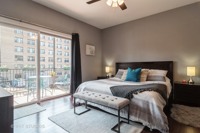 4933 N Winthrop Ave Unit 2S, Chicago, IL 60640 - bedroom featuring access to exterior, wood finished floors, and a ceiling fan