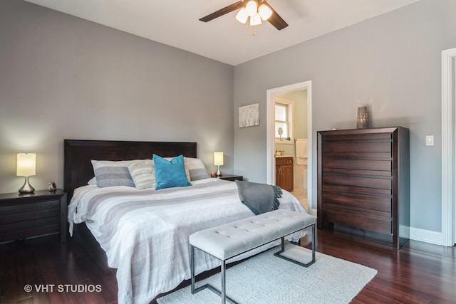 4933 N Winthrop Ave Unit 2S, Chicago, IL 60640 - bedroom featuring wood finished floors, connected bathroom, and a ceiling fan