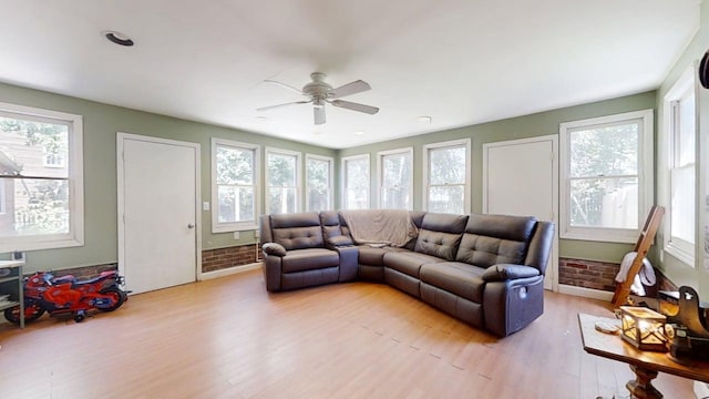 16 W George St, Sullivan, IL 61951 - living area with plenty of natural light, light wood-type flooring, a ceiling fan, and recessed lighting