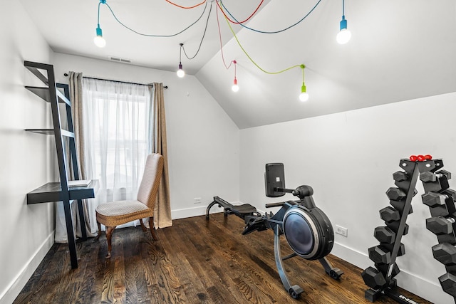 1212 Wesley Ave, Berwyn, IL 60402 - workout area featuring wood finished floors and vaulted ceiling