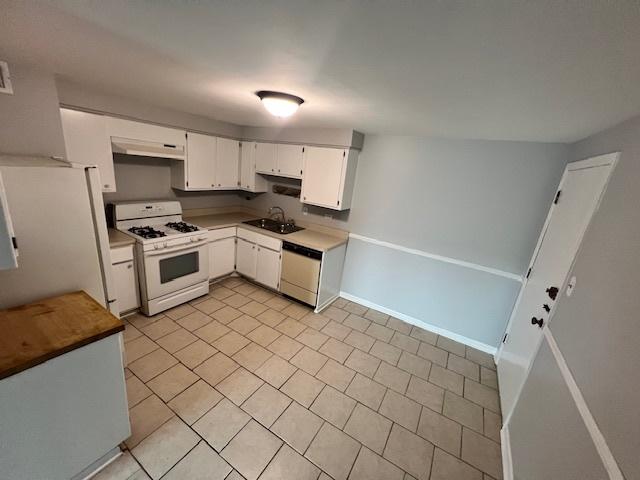 11111 S 84th Ave Unit 3A, Palos Hills, IL 60465 - kitchen featuring white appliances, under cabinet range hood, white cabinets, and light tile patterned floors