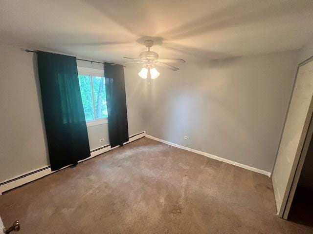 11111 S 84th Ave Unit 3A, Palos Hills, IL 60465 - unfurnished room featuring carpet floors, a baseboard heating unit, and a ceiling fan