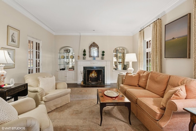 1415 Keystone Ave, River Forest, IL 60305 - living room with crown molding and a high end fireplace