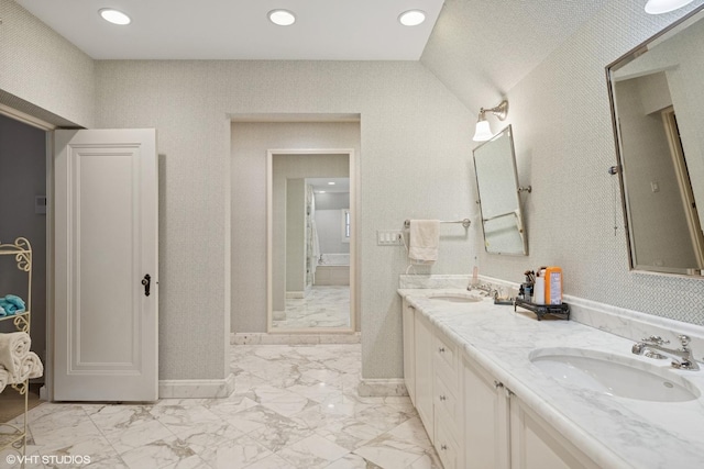 1415 Keystone Ave, River Forest, IL 60305 - bathroom with marble finish flooring, double vanity, and recessed lighting
