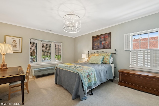 1415 Keystone Ave, River Forest, IL 60305 - bedroom with a chandelier, carpet, and crown molding