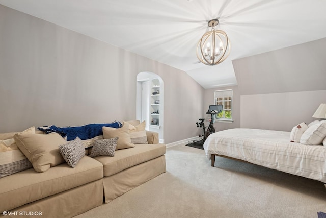 1415 Keystone Ave, River Forest, IL 60305 - bedroom with carpet flooring, a chandelier, arched walkways, and vaulted ceiling