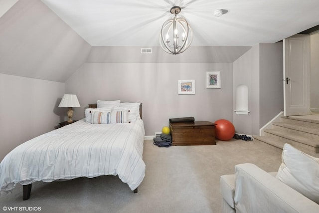 1415 Keystone Ave, River Forest, IL 60305 - carpeted bedroom with a chandelier and vaulted ceiling