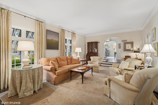 1415 Keystone Ave, River Forest, IL 60305 - living area featuring arched walkways and ornamental molding