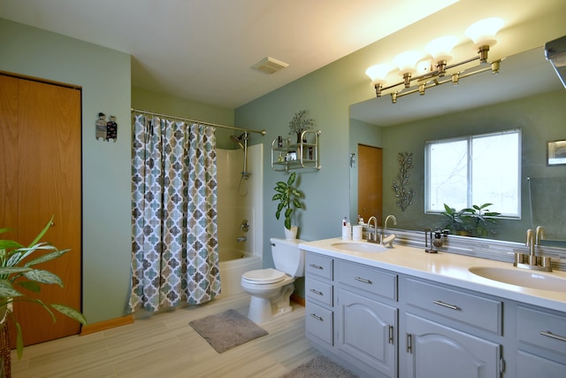 2146 Prairie Trl, Round Lake Heights, IL 60073 - bathroom with shower / bath combo, double vanity, and wood finished floors