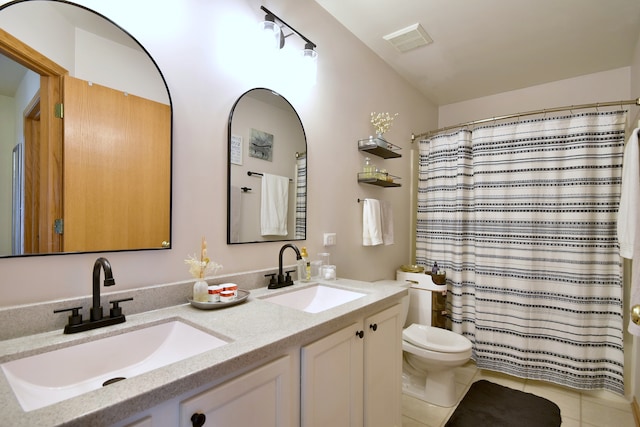2146 Prairie Trl, Round Lake Heights, IL 60073 - full bath featuring double vanity, tile patterned flooring, and curtained shower
