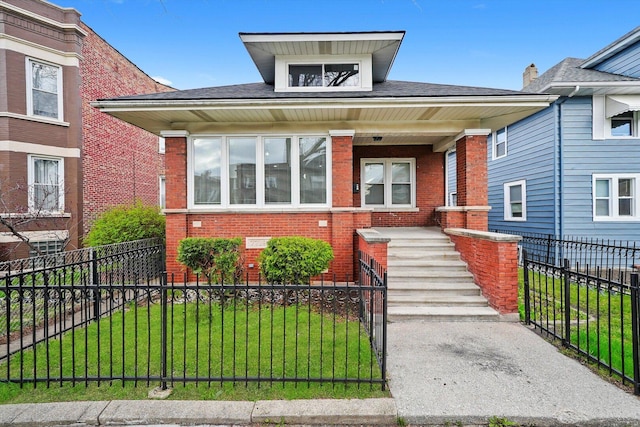 7719 S Morgan St, Chicago, IL 60620 - bungalow-style house with brick siding, a porch, and a fenced front yard