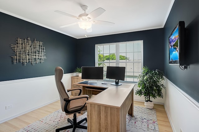 3211 Foxridge Ct, Woodridge, IL 60517 - office space with light wood-style floors, a ceiling fan, and crown molding