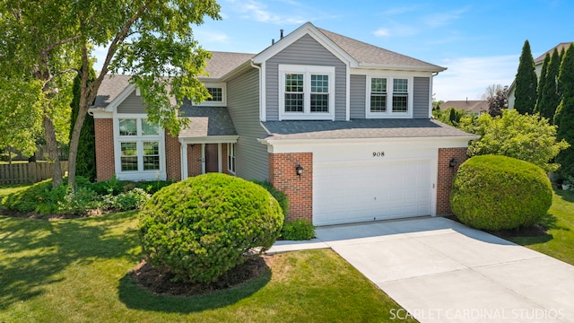 908 Pimpernel Ct, Naperville, IL 60540 - traditional home with brick siding, concrete driveway, a garage, and roof with shingles