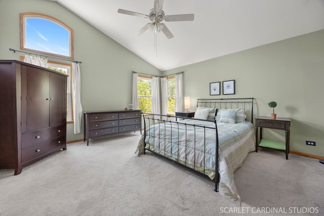 908 Pimpernel Ct, Naperville, IL 60540 - carpeted bedroom with high vaulted ceiling and ceiling fan