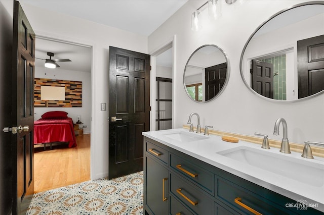 25048 Michele Dr, Plainfield, IL 60544 - bathroom with connected bathroom, double vanity, and ceiling fan