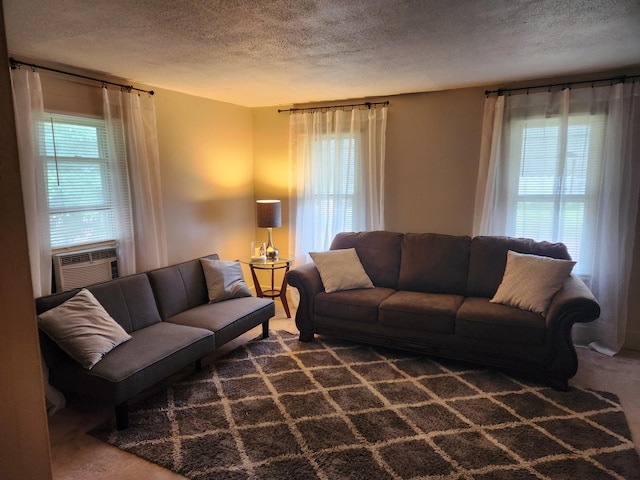711 Avenue E Ave E, Sterling, IL 61081 - living room featuring dark carpet, a textured ceiling, and cooling unit