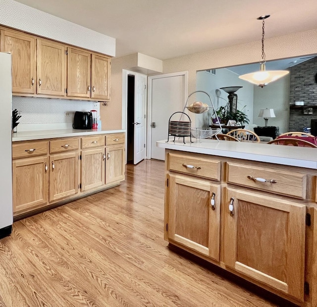 14011 Creek Crossing Dr, Orland Park, IL 60467 - kitchen featuring light wood-style flooring, light countertops, and hanging light fixtures