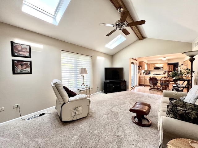 14011 Creek Crossing Dr, Orland Park, IL 60467 - living area with a skylight, a ceiling fan, and light colored carpet