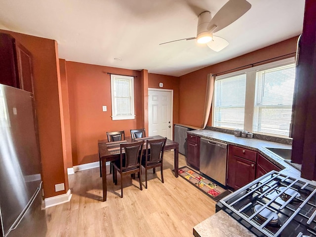 8026 S Michigan Ave Unit 2A, Chicago, IL 60619 - kitchen with stainless steel appliances, ceiling fan, light wood-type flooring, and healthy amount of natural light