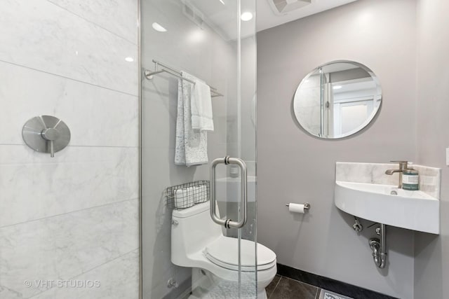 424 Park Ave Unit 604, River Forest, IL 60305 - bathroom featuring a shower stall and tile patterned floors