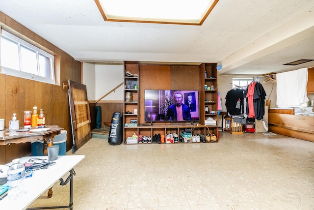 8825 S Richmond Ave, Evergreen Park, IL 60805 - living room with wooden walls and tile patterned floors