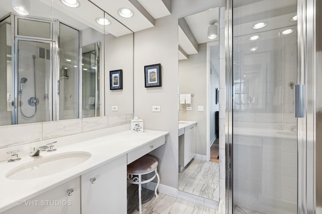 1110 N Lake Shore Dr Unit 20N, Chicago, IL 60611 - bathroom with marble look tiles, a shower stall, and vanity
