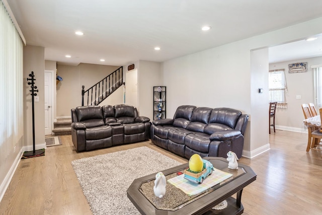 1109 S Lavergne Dr, Mount Prospect, IL 60056 - living area featuring light wood finished floors, stairs, and recessed lighting
