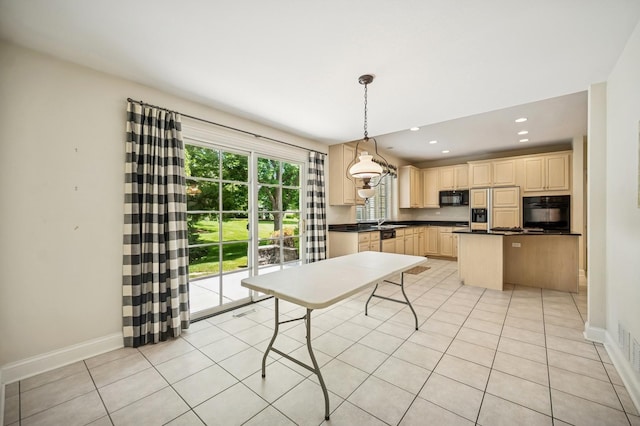 775 S Camelot Ct, Lake Forest, IL 60045 - dining space with recessed lighting and light tile patterned floors