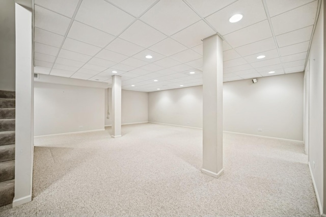 775 S Camelot Ct, Lake Forest, IL 60045 - finished basement featuring carpet, stairway, recessed lighting, and a paneled ceiling