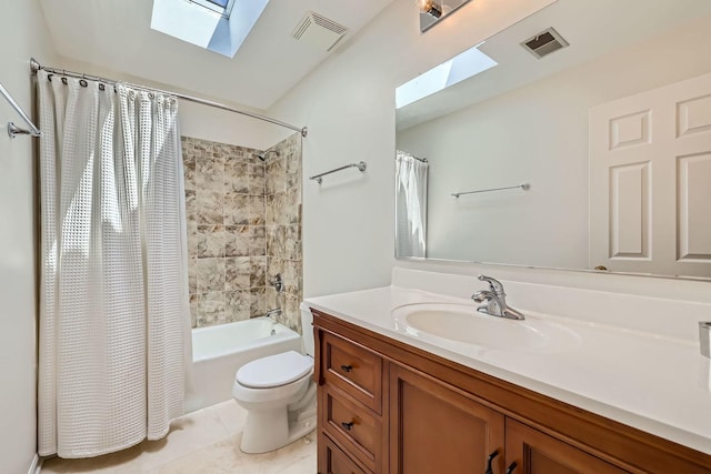 201 S Wulff St, Cary, IL 60013 - bathroom featuring a skylight, vanity, shower / tub combo with curtain, and tile patterned flooring