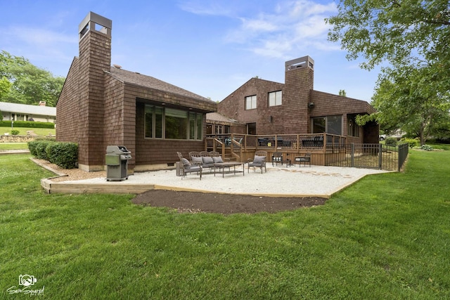 1886 N Springview Dr, Kankakee, IL 60901 - rear view of house featuring a chimney, a patio area, and a yard