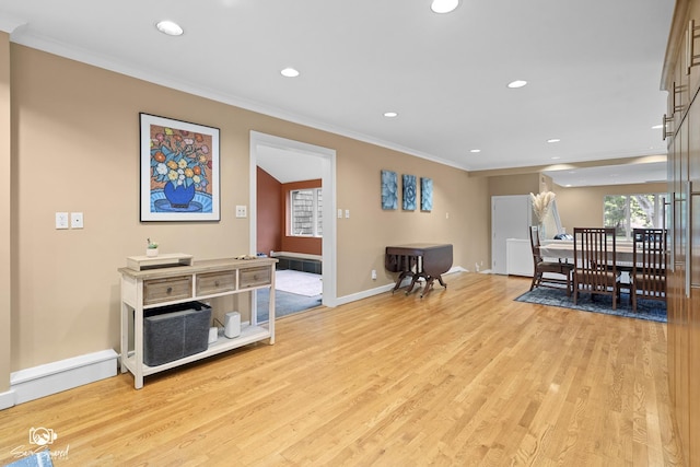 1886 N Springview Dr, Kankakee, IL 60901 - dining space with ornamental molding, light wood-style flooring, and recessed lighting