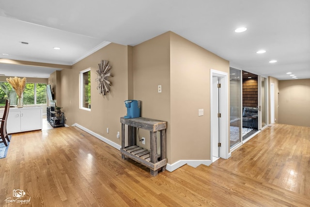 1886 N Springview Dr, Kankakee, IL 60901 - corridor with light wood-style floors, recessed lighting, and ornamental molding