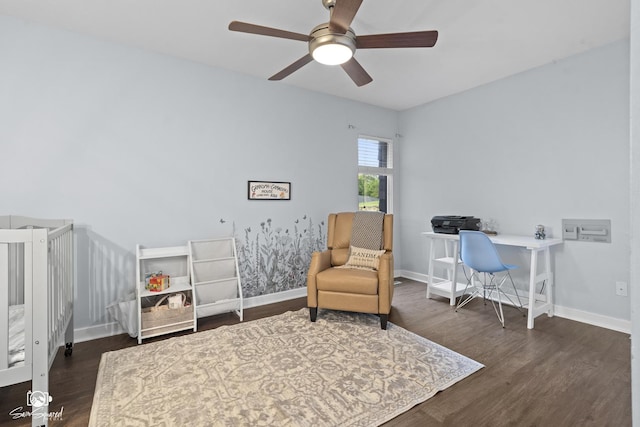 1886 N Springview Dr, Kankakee, IL 60901 - sitting room featuring ceiling fan, wood finished floors, and an office area