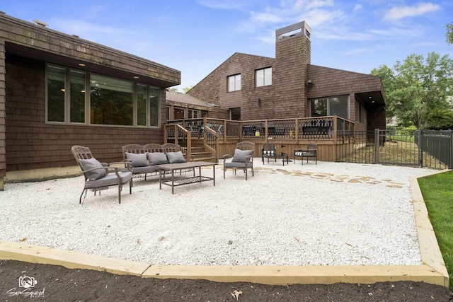 1886 N Springview Dr, Kankakee, IL 60901 - view of patio with an outdoor hangout area, a wooden deck, and stairway