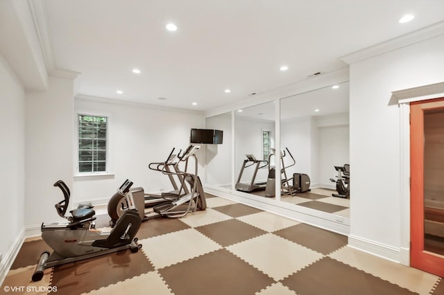 78 Wagner Rd, Northfield, IL 60093 - exercise room featuring crown molding and recessed lighting